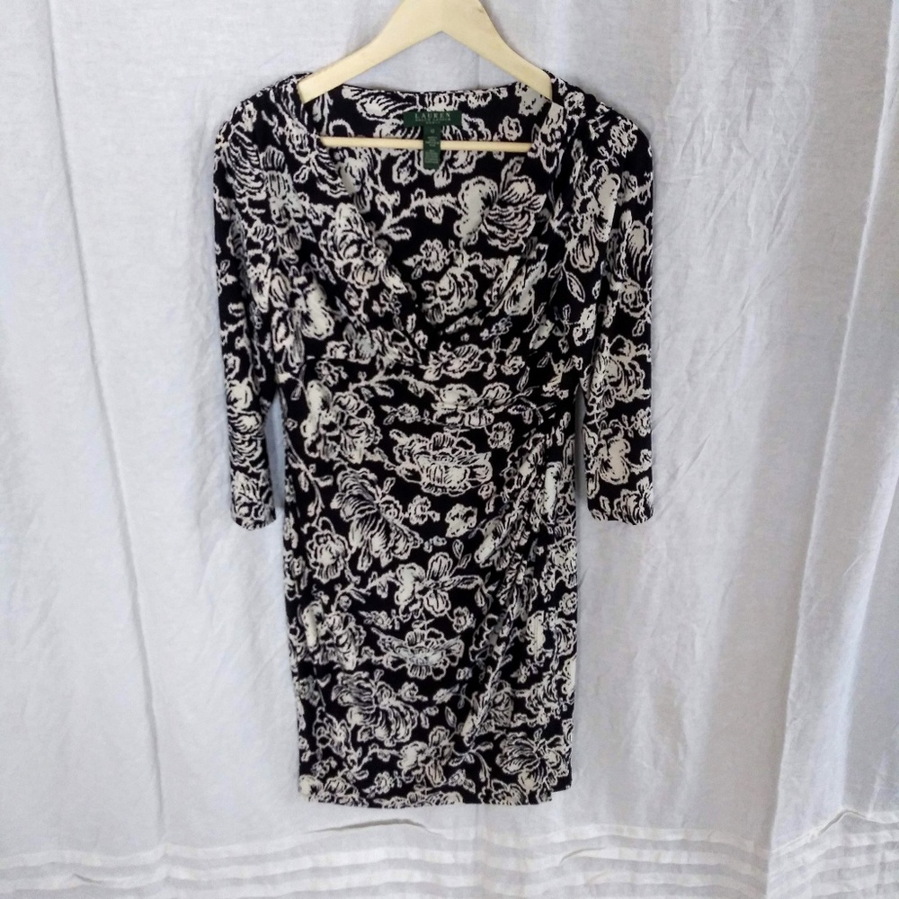 Ralph Lauren Women's Navy & White floral dress 10